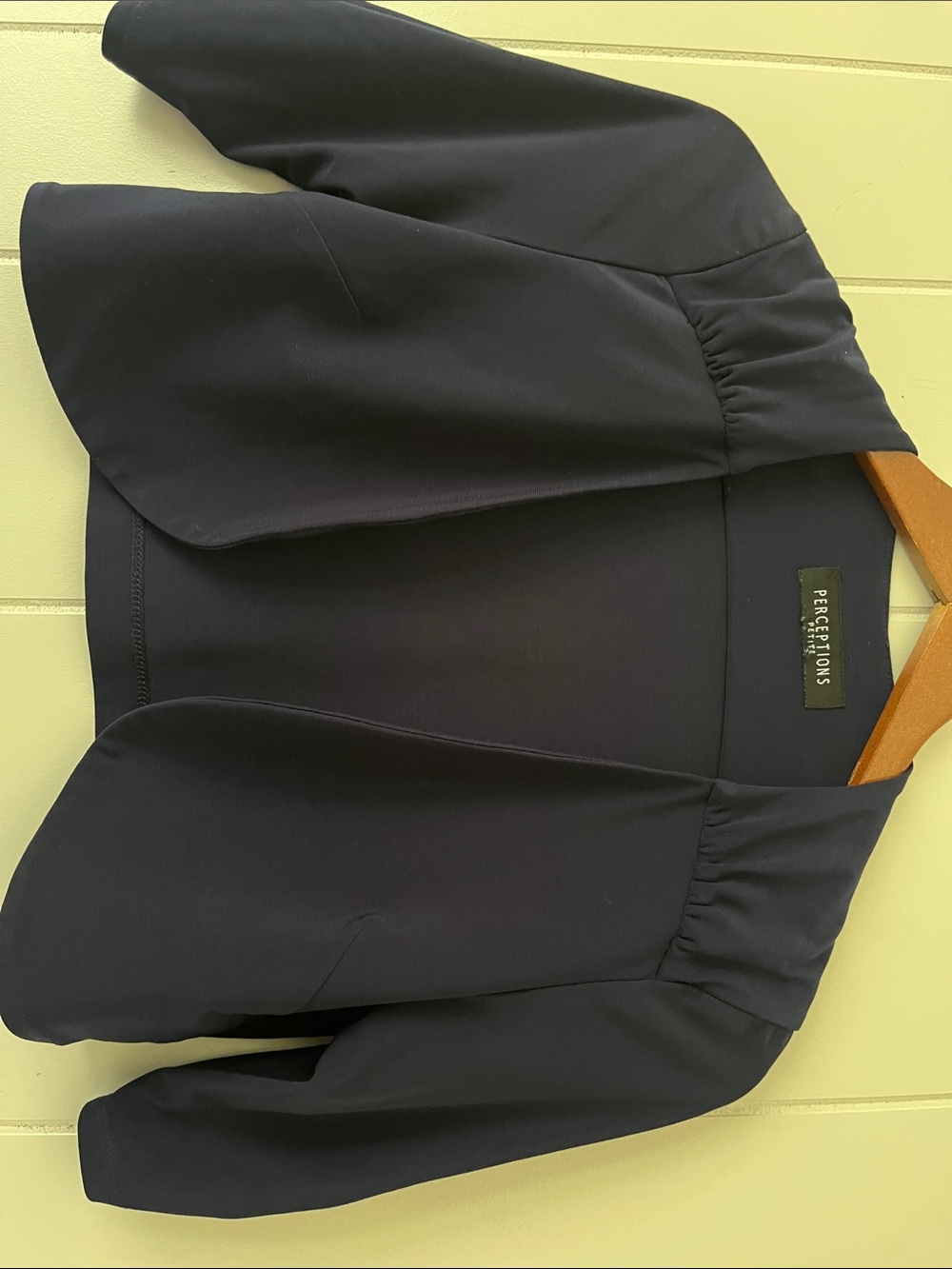 Perceptions Navy Cropped Open-Front Blazer